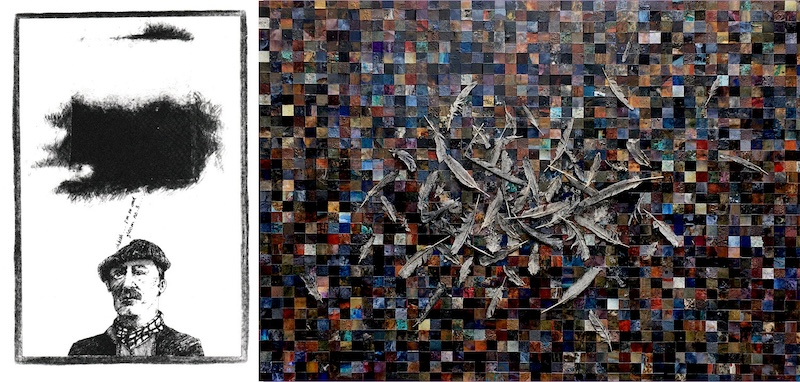 A side by side of work by artist Russell Mills from 1974 and 2024