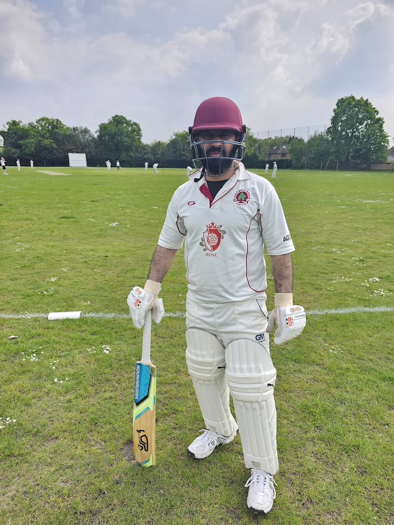 Gualaqa Nawid photographed at Headley, Whitehill & Bordon Cricket Club. Cricket Gear Reuse Project