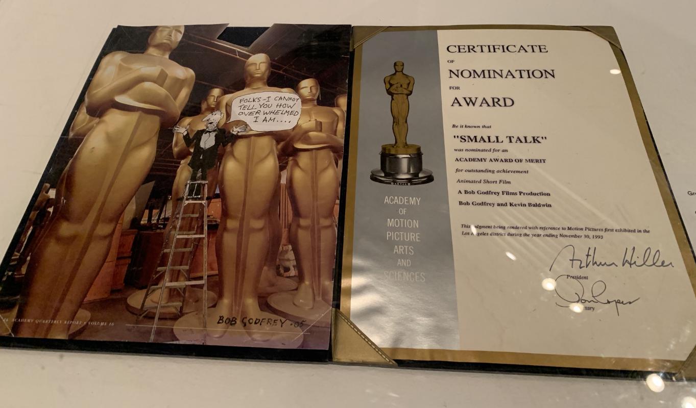 Bob’s certificate for Small Talk, which was nominated for an Oscar in 1994